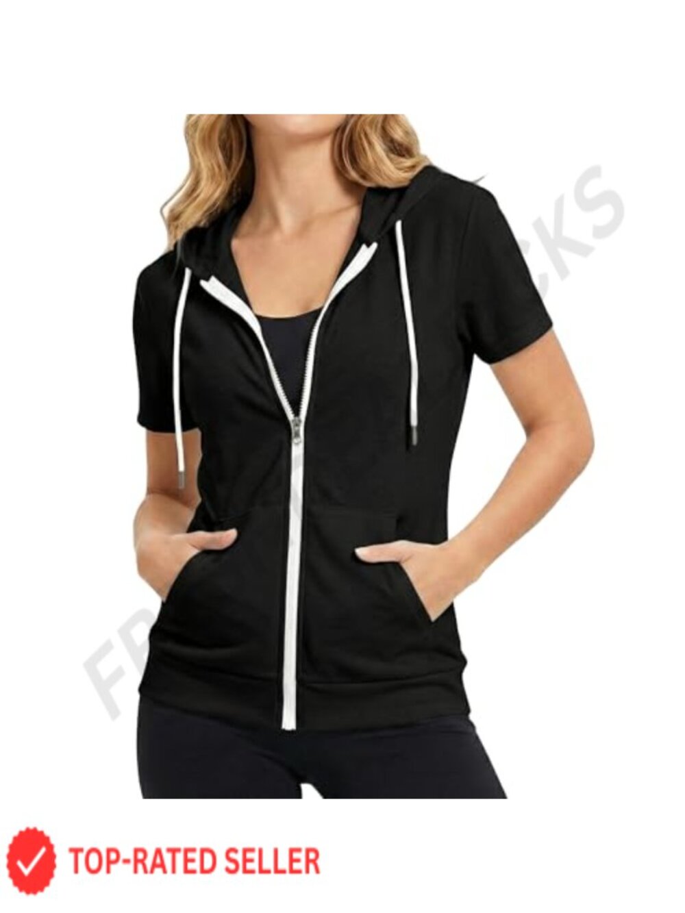 Womens Slim Fit Zip Up Hoodie Short Sleeve Lightweight Sweatshirt